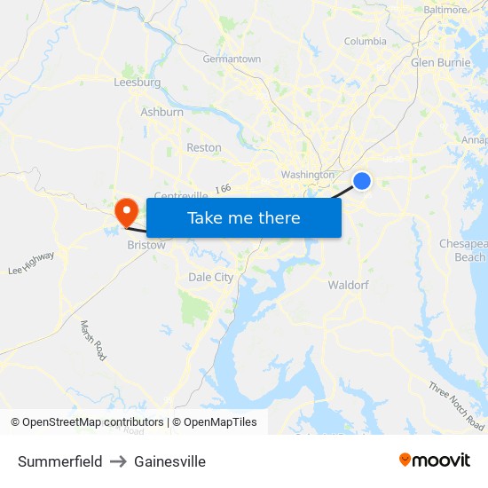 Summerfield to Gainesville map