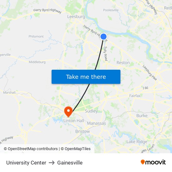 University Center to Gainesville map