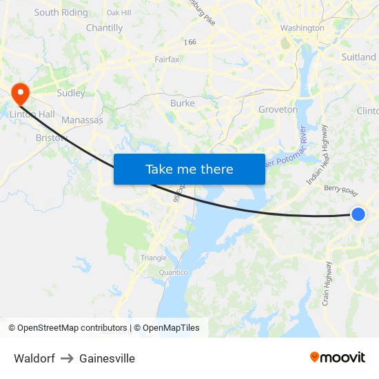 Waldorf to Gainesville map