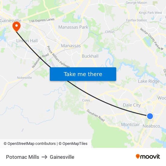 Potomac Mills to Gainesville map