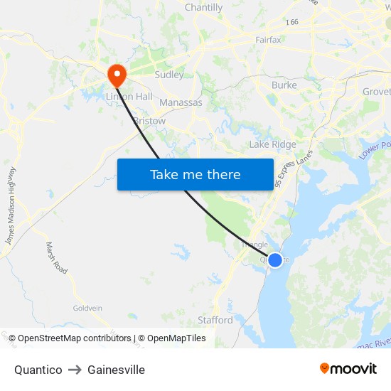 Quantico to Gainesville map