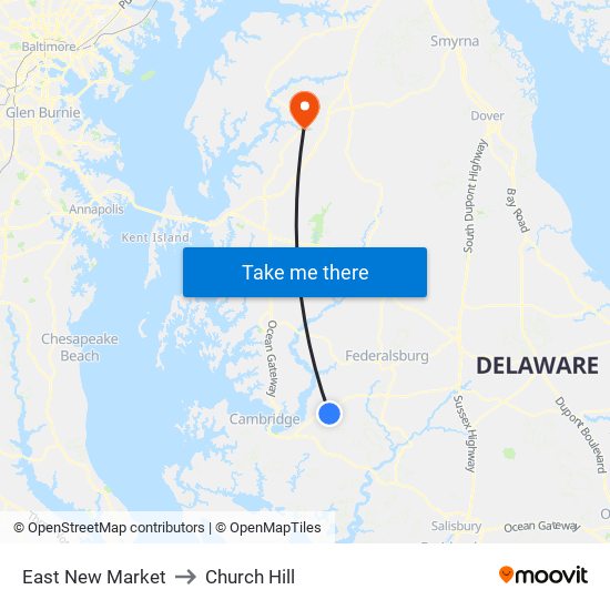 East New Market to Church Hill map