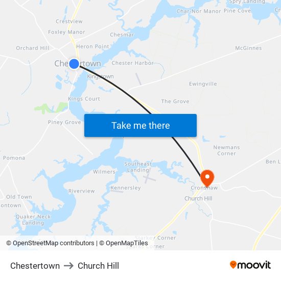 Chestertown to Church Hill map