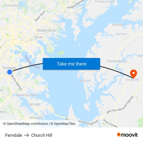 Ferndale to Church Hill map