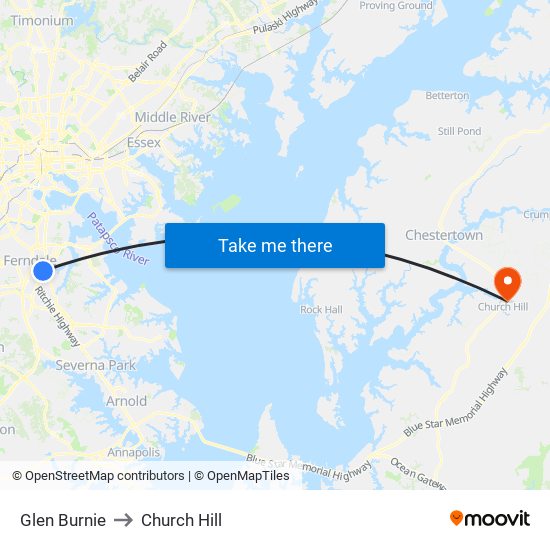Glen Burnie to Church Hill map