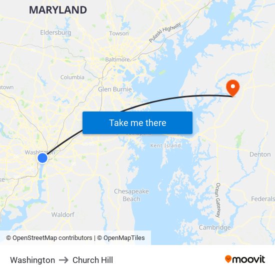 Washington to Church Hill map