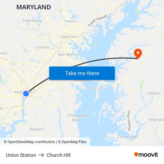 Union Station to Church Hill map