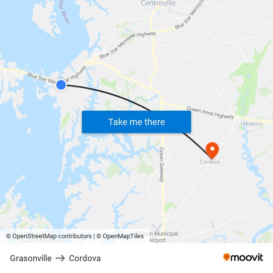 Grasonville to Cordova map