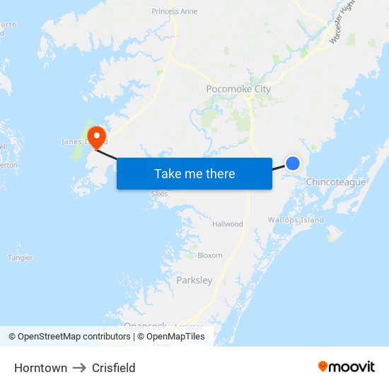 Horntown to Crisfield map