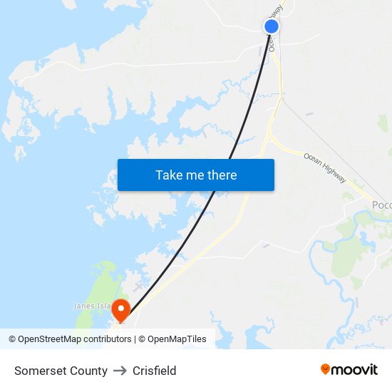 Somerset County to Crisfield map