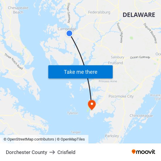 Dorchester County to Crisfield map