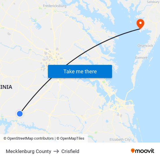 Mecklenburg County to Crisfield map