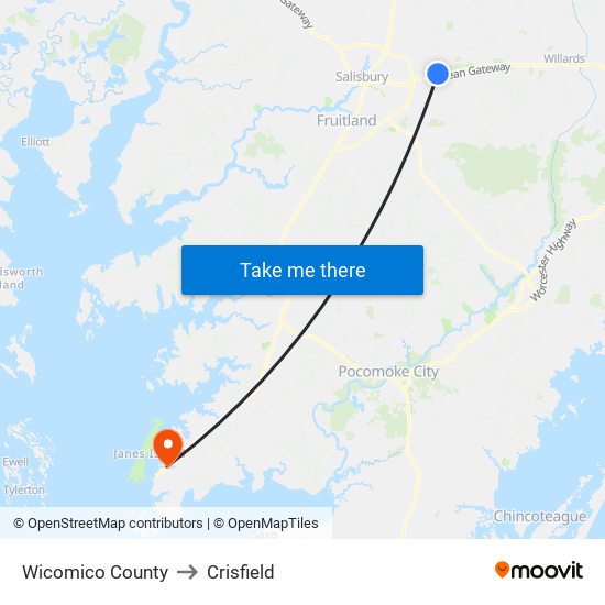 Wicomico County to Crisfield map