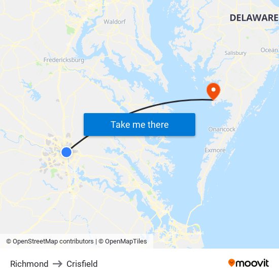 Richmond to Crisfield map