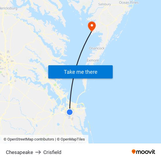 Chesapeake to Crisfield map