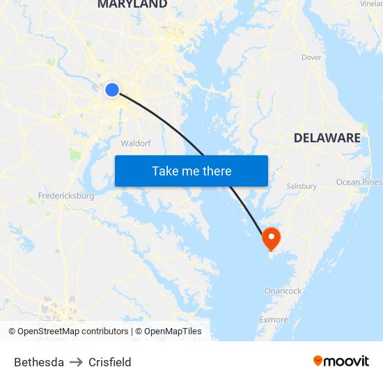 Bethesda to Crisfield map