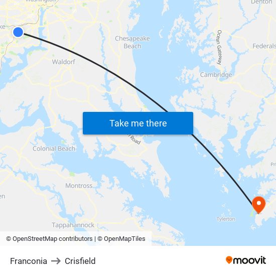 Franconia to Crisfield map