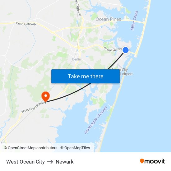 West Ocean City to Newark map