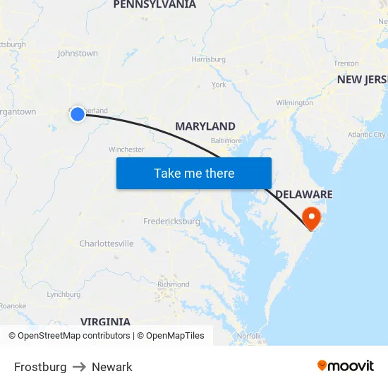 Frostburg to Newark map