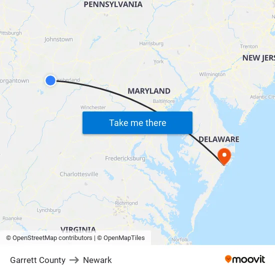 Garrett County to Newark map