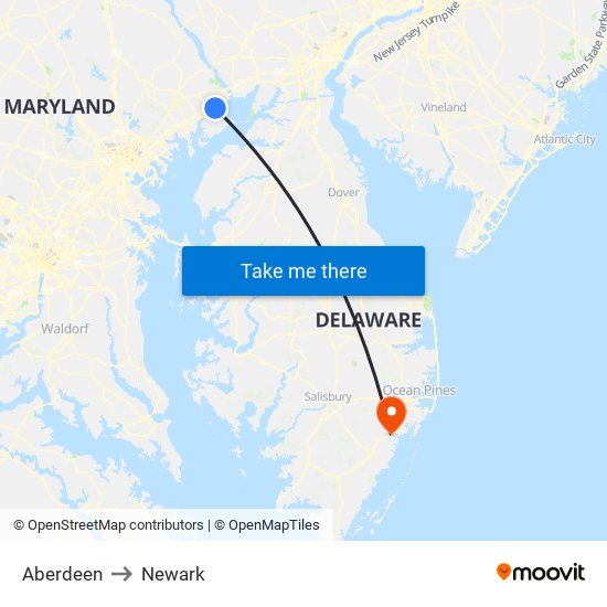 Aberdeen to Newark map