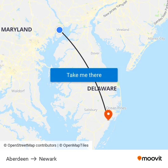Aberdeen to Newark map