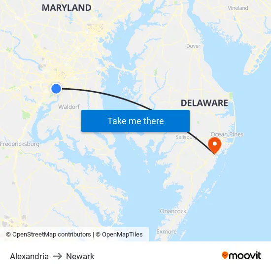 Alexandria to Newark map
