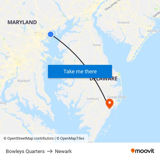 Bowleys Quarters to Newark map