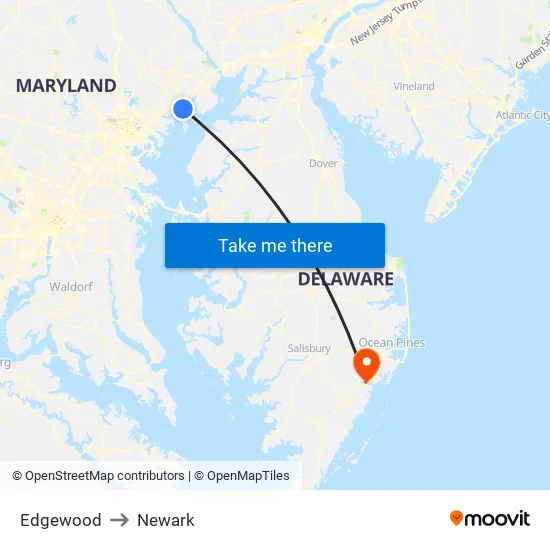 Edgewood to Newark map