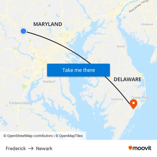 Frederick to Newark map
