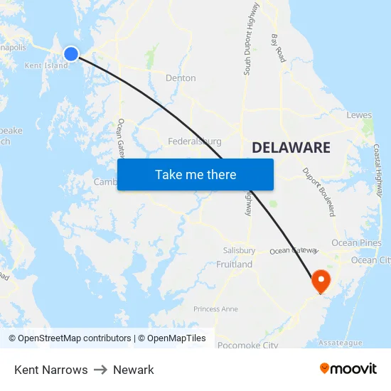 Kent Narrows to Newark map