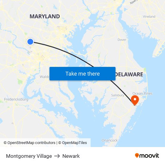 Montgomery Village to Newark map