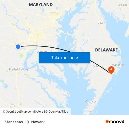 Manassas to Newark map