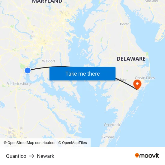 Quantico to Newark map