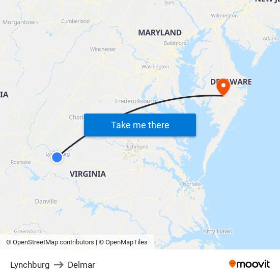 Lynchburg to Delmar map