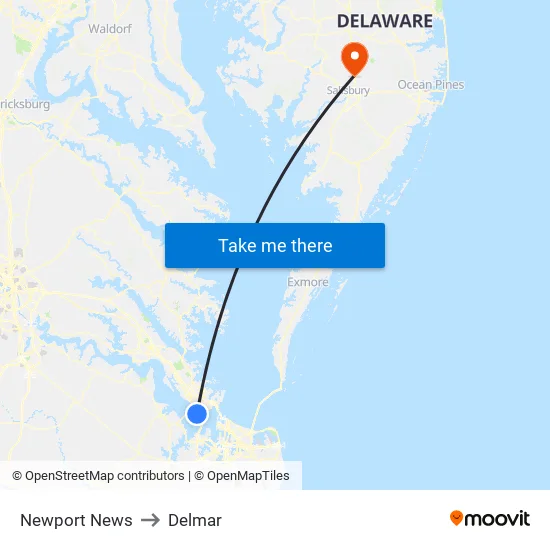 Newport News to Delmar map