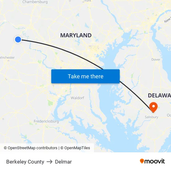 Berkeley County to Delmar map
