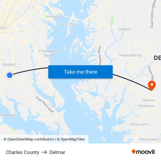 Charles County to Delmar map