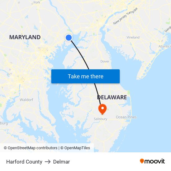 Harford County to Delmar map