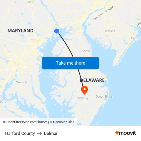 Harford County to Delmar map