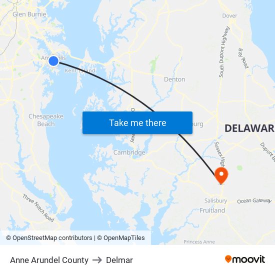 Anne Arundel County to Delmar map