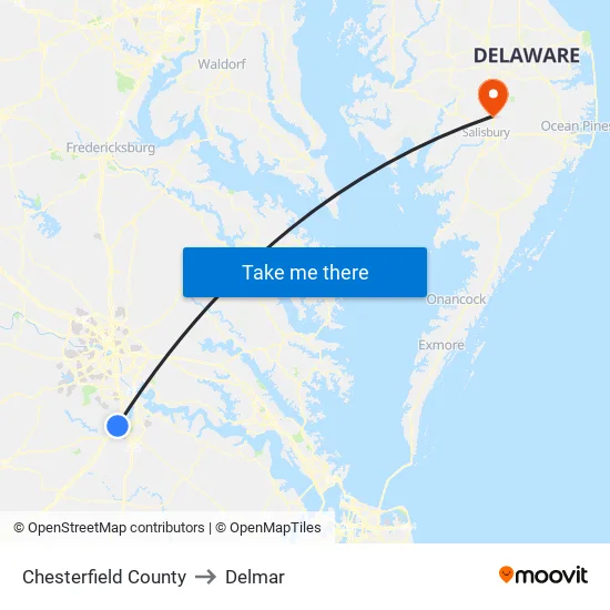Chesterfield County to Delmar map