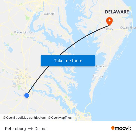 Petersburg to Delmar map