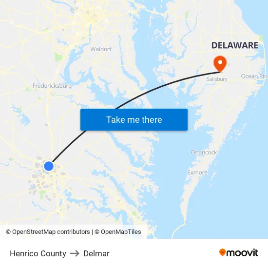 Henrico County to Delmar map