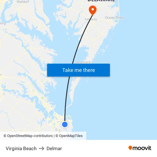 Virginia Beach to Delmar map
