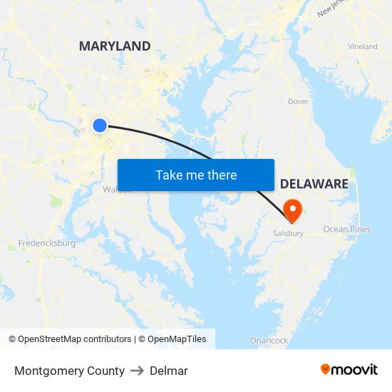 Montgomery County to Delmar map