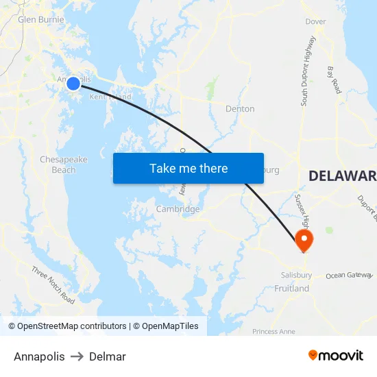 Annapolis to Delmar map