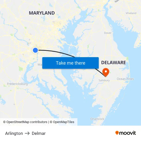Arlington to Delmar map