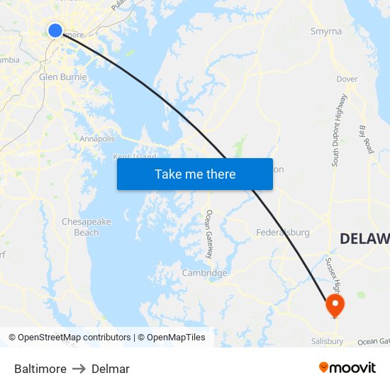 Baltimore to Delmar map