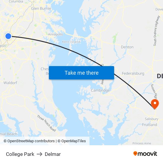 College Park to Delmar map